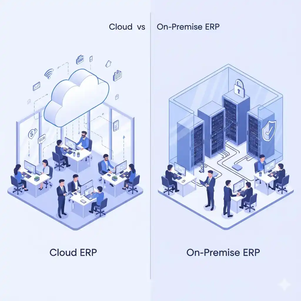 Comparison diagram of cloud ERP versus on-premise ERP deployment options